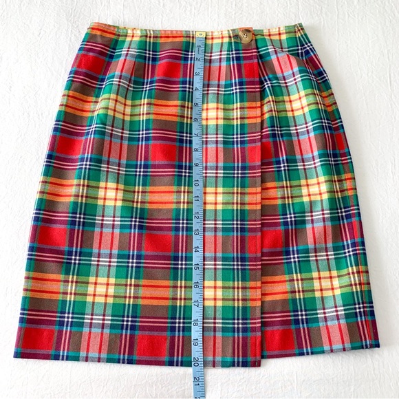 Vintage plaid wrap skirt by Ambitions multicolor rainbow plaid fits like size 4 - Picture 7 of 7
